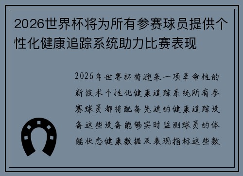 2026世界杯将为所有参赛球员提供个性化健康追踪系统助力比赛表现