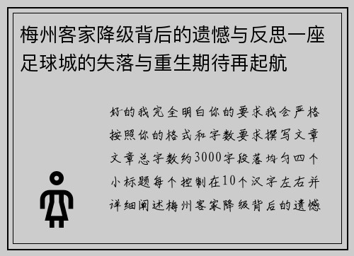 梅州客家降级背后的遗憾与反思一座足球城的失落与重生期待再起航